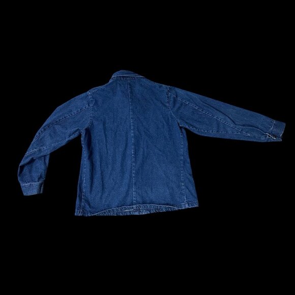 Vintage Key Imperial Blue Denim Workwear Jacket Hand Embroidered 70s Chore Coat - Picture 3 of 9